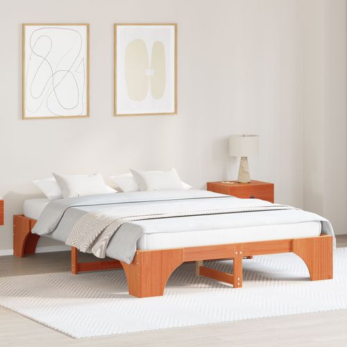 Vidaxl Cadre De Lit Marron Ciré Bois Massif 140 X 200 Cm Solide