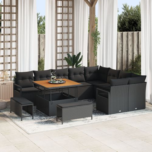 Vidaxl Ensemble De 12 Pièces De Canapé De Jardin Avec Coussins En Rotin Noir Synthétique
