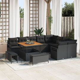 Vidaxl Ensemble De 12 Pièces De Canapé De Jardin Avec Coussins En Rotin Noir Synthétique