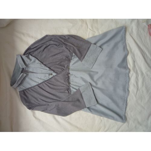 Tunique Façon Chemise/Cache-Coeur Grise