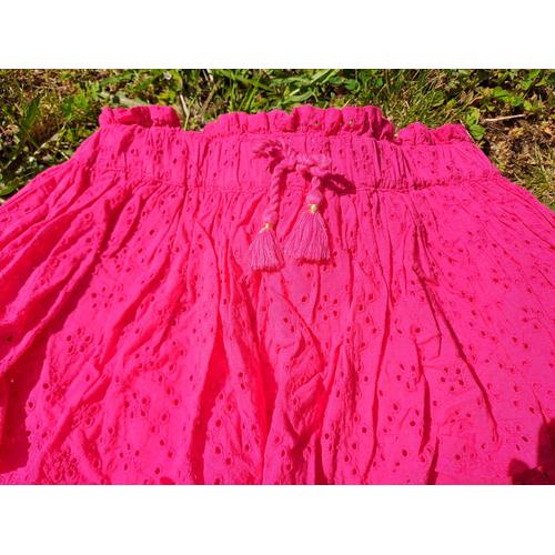 Neuve Jupe A Volants Fuchsia Broderie Anglaise In Extenso - 10 Ans