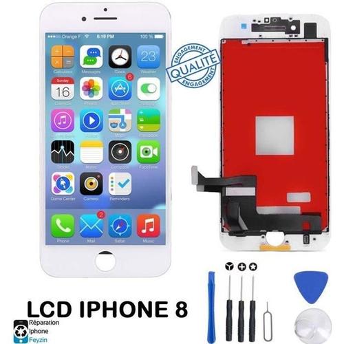 Écran Lcd Iphone 8 Blanc Avec Vitre Tactile Sur Chassis + Outils