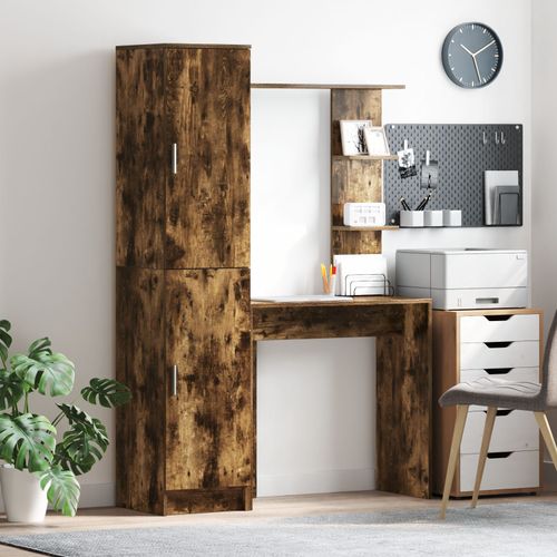 Vidaxl Bureau Avec Rangement Chêne Fumé Bois D'ingénierie