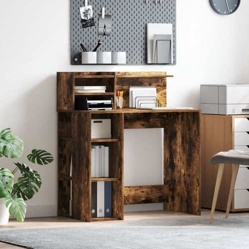 Vidaxl Bureau Avec Rangement Chêne Fumé 90x48x101.5 Cm Bois D'ingénierie
