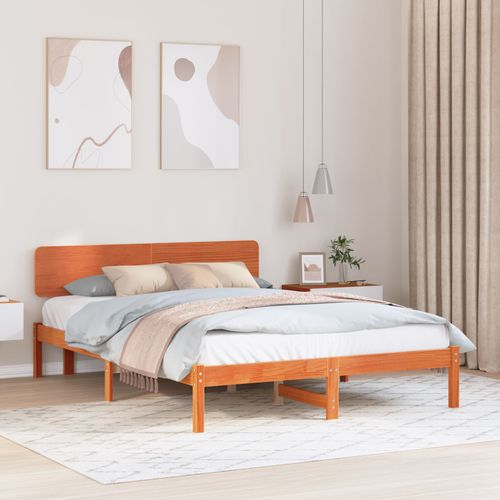 Vidaxl Cadre De Lit Avec Tête De Lit Marron Ciré 150x200 Cm En Bois De Pin Massif