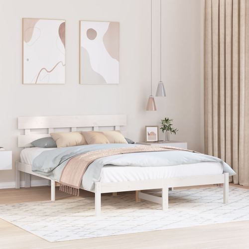 Vidaxl Cadre De Lit Avec Têtière Blanc 140x200 Cm Bois Massif De Pin