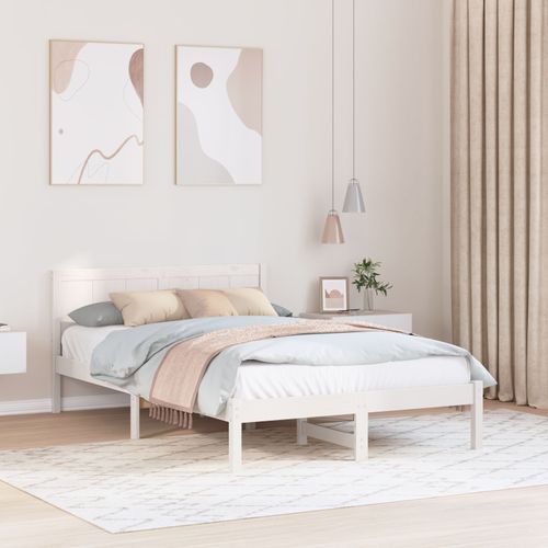 Vidaxl Cadre De Lit Blanc Blanc Bois De Pin Massif 140 X 190 Cm Durable