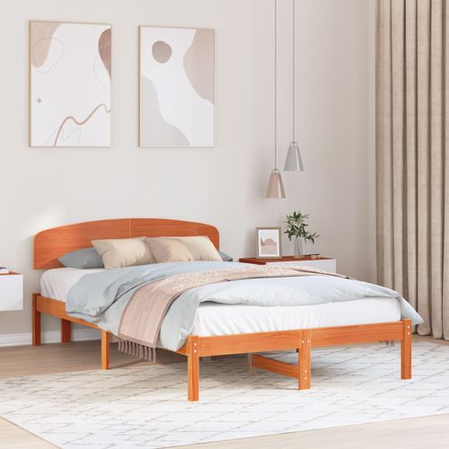 Vidaxl Cadre De Lit Avec Tête De Lit Marron Ciré 120x200 Cm Bois Massif De Pin