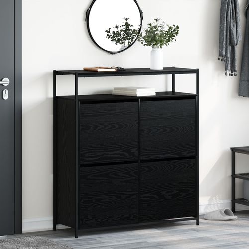 Vidaxl Armoire À Chaussures Avec 4 Tiroirs Basculants Chêne Noir 100x34x112 Cm