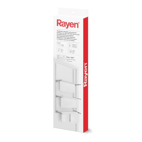Rayen Corde à linge pliante pour portes et murs, tiges XXL, surface de sEchage de 8m, multifonctionnelle, blanc et gris, 62,5x32,7x124cm