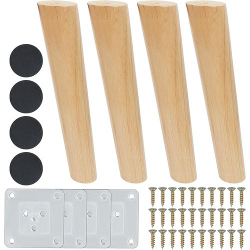 4xwooden Furniture Legs 25 Cm Replacement Wooden Legs Sofa Legs Angled Design Solid Furniture Legs With Accessories For Armchair,Table,Tv Cabinet