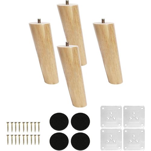 4 Pcs Furniture Feet 15cm Wood Inclined Furniture Legs Cabinet Legs With Mounting Plates,Screws And Silent Rubber Pads For Sofa,Tv,Closet,Bed,Table