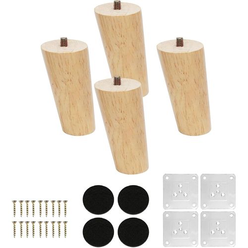 4 Pcs Furniture Feet 10cm Wood Tilted Furniture Legs Cabinet Legs With Mounting Plates,Screws And Silent Rubber Pads For Sofa,Tv,Closet,Bed,Table