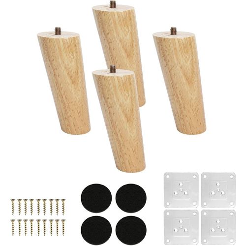 4 Pcs Furniture Feet 12cm Wood Inclined Furniture Legs Cabinet Legs With Mounting Plates,Screws And Silent Rubber Pads For Sofa,Tv,Cupboard,Bed,Table