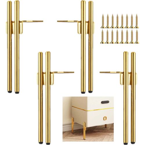 4 Furniture Legs Gold Metal Design,Replacement Sofa Legs Chic Elegant Legs For Coffee Table 15 Cm Tv Cabinet,Bathroom Cabinet,Floor Protection+Silent Non-Slip Base