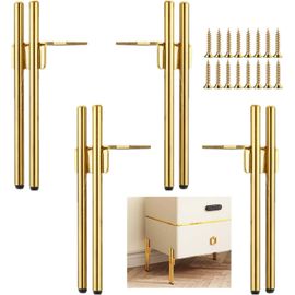 4 Furniture Legs Gold Metal Design,Replacement Sofa Legs Chic Elegant Legs For Coffee Table 15 Cm Tv Cabinet,Bathroom Cabinet,Floor Protection+Silent Non-Slip Base