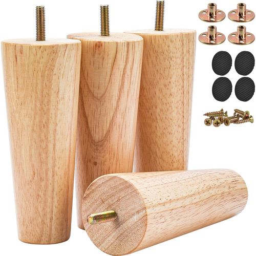 6 Inch Solid Wood Furniture Legs,4 Pieces Modern Vintage Tapered Replacement Table Legs With Mounting Plates & Screws & Prodector For Diy Chair Chair Sofa Natural
