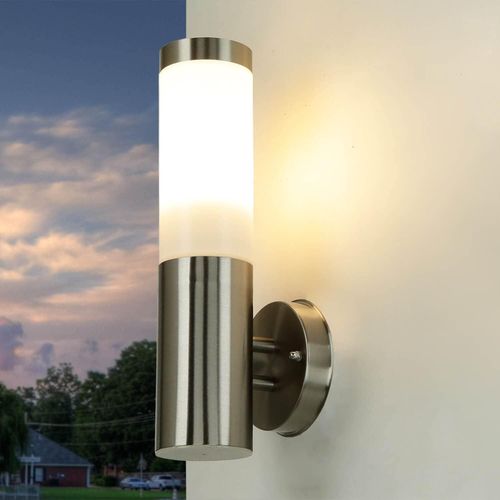 Asas-Applique D'extérieur Brighton Au Designmoderne Argent En Acier Inoxydable Avec Faible Éblouissement Étanche Ip44 1xe27 Pour Le Jardin,Balcon