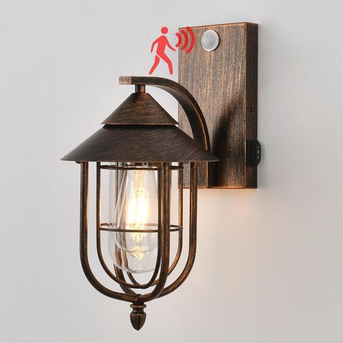Asas-Industrielle Noire Doré Applique Exterieur Avec Détecteur Demouvement,3modes Luminaire Exterieur Verre,E27 Étanche Lampe Terrasse Exterieur,Vintage Eclairage Jardin