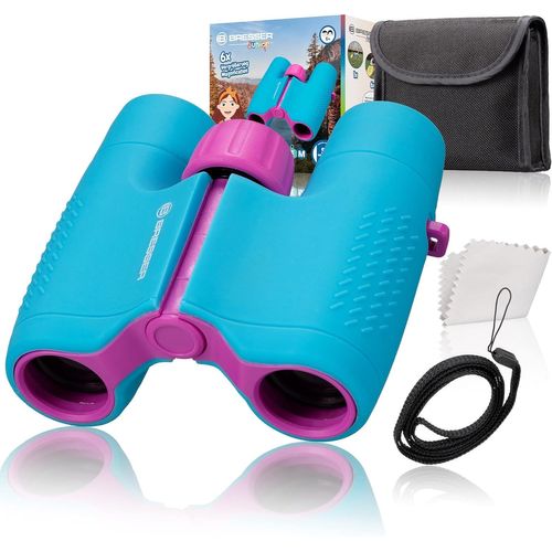 Asas-Jumelles Junior Pour Enfants 6x21 Avec Corps Robuste En Caoutchouc Etmise Au Point Centrale Avec Étui De Ceinture Et Dragonne Bleu/Violet