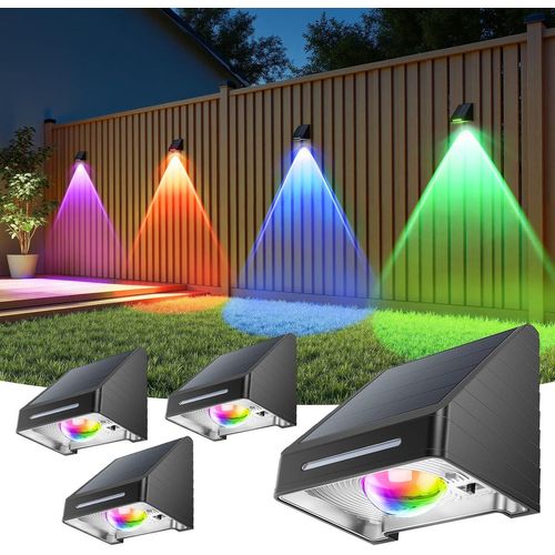 Asas-Lot De 4 Appliquesmurales Solaires D'extérieur,9 Couleurs Fixes Etmodes De Gradient Rvb,Objectif Spot Lumineux,Lampes Solaires Pourmur Extérieur,Crépuscule Au Crépuscule,Appliquemurale