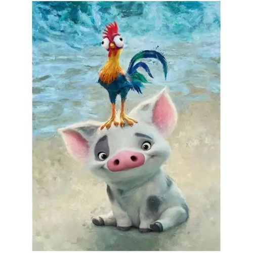 Asas-Diamond Painting Complet 5d,Kits De Peinture Diamantée Diy Pour Adultes Et Enfants,Broderie Diamond Art Painting Kits,Décorationmurale De Lamaison (Porcinet,Grand Coq 30x40cm