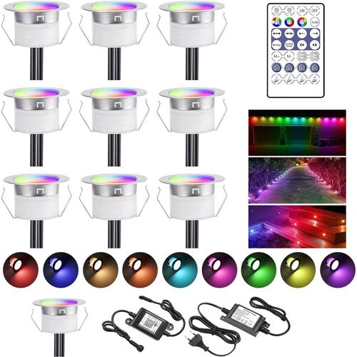 Asas-10x Wifi Dreamcolor Rgb Spot Led Eclairage Extérieur Ø45mm Effet De Chassemulticolore Éclairage De Patio Dc12v 0,5w Fonctionne Avec Alexa,Google Home,Ip67 Étanche Led Éclairage De Terrasse Encastré