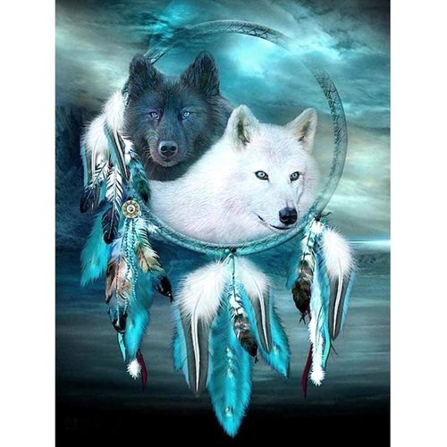 Asas-5d Diamond Painting Loup,Broderie Diamant Attrapeur De Rêves,Canevas Diamant Kit Complet Point De Croix Broderie Salon Chambre Autocollantmural Décoration 30x40cm