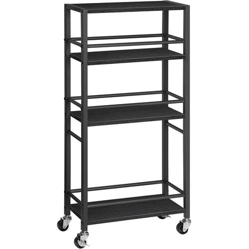 Asas-Chariot De Service À 4 Niveaux,Desserte De Cuisine Avec Barrières De Protection,Étagère À Roulettes Verrouillables,Meuble Cuisine,Pour Cuisine,Salon,Salle Àmanger,Noir Archb1401