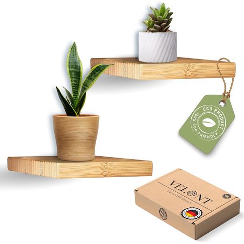 Asas-Velont Lot De 2 Étagèresmurales En Bambou Carrées (15x15cm) ¿ Étagère En Bambou Avec Effet Flottant,Planchemurale Au Design Scandinave,Finition Robuste,Kit Demontage Inclus