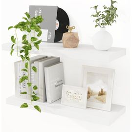 Asas-Lot De 2 Étagères Flottantes Blanches De 60cm Pour Rangementmural Et Organiseur,Étagères De 23,5cm De Profondeur Pour Salle De Bain,Grande Étagère D'affichage Et De Rangement Pour Chambre À