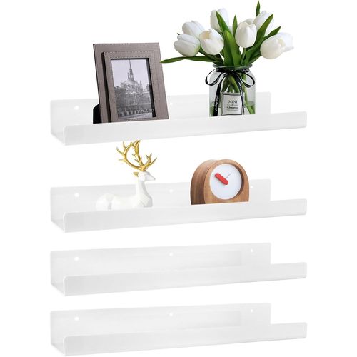 Asas-Ldhhyh Étagèremurale,4 Pièces 38cm Étagèremurales Blanche En Acrylique,Etageremurale Sans Percage,Murale Étagère Flottante Pour Salon,Cuisine,Chambre,Salle De Bain