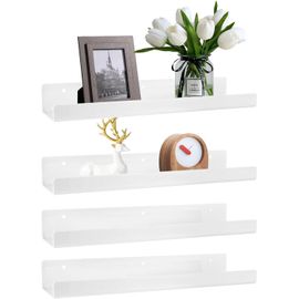 Asas-Ldhhyh Étagèremurale,4 Pièces 38cm Étagèremurales Blanche En Acrylique,Etageremurale Sans Percage,Murale Étagère Flottante Pour Salon,Cuisine,Chambre,Salle De Bain
