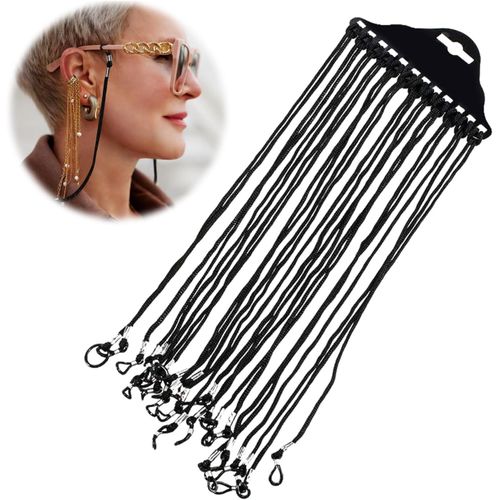 asas-12 Pcs Ficelle Pour Lunettes Cordon Lunettes Noir,Cordons Lunettes Reglables Femme Homme Sangle De Lunettes En Nylon Universel,63Cm
