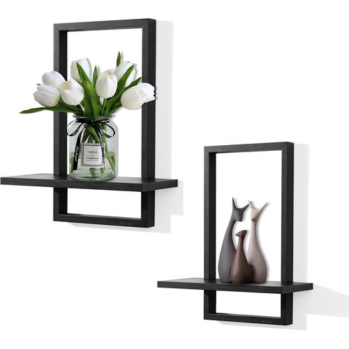 Asas-Cadre En Chêne,Étagères Flottantes Pourmur,Étagère De Rangement Carrée Pour Salon,Chambre À Coucher,L+S,Lot De 2,Noir