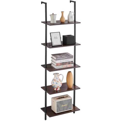 Asas-Étagère Échelle,Bibliothèque À 5 Niveaux 48x30cm,Étagèremurale Ouverte Avec Cadremétallique,Support De Rangement Pour Articles De Cuisine,Chambre À Coucher,Salle De Bain,Salon,Noir