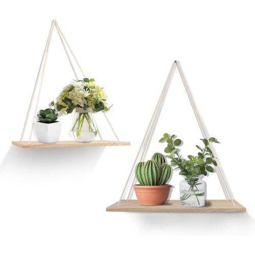 Asas-2 Pcs Étagères À Corde En Bois Étagère Flottante Avec Corde Étagère Suspendue À La Corde Décorationmurale Avec Corde Suspendue Pour La Cuisine,La Chambre,La Salle De Bain,Salon,Dortoir