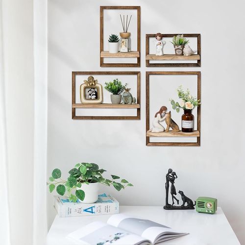 Asas-Lot De 4 Étagères Flottantes En Bois Rustique-Cubemuralmoderne Et Chic Pour Chambre À Coucher,Salon,Chambre À Coucher,Trophée,Cadres Photo,Plantes De Bureau