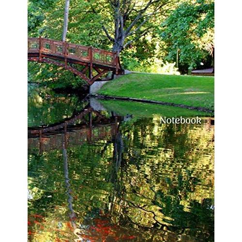 Notebook : 8,5" X 11", 200 Pages, Lined Paper Journal, Bucolic Landscape (Pond, Park, Red Fishes, Bridge): Carnet De Notes : Dimensions 21,6 X 27,9 Cm, Pages Lignées, Motif Paysage Bucolique (Pont, Ét