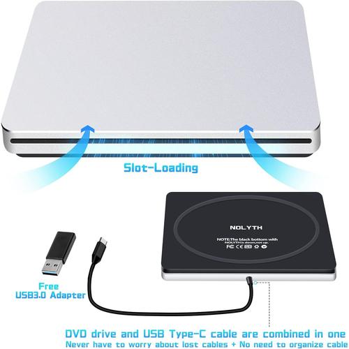 NOLYTH Lecteur DVD Externe USB 3.0 Type-C Slot-dans Lecteur