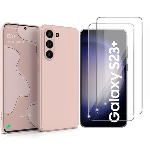 Coque Rose Pour Samsung Galaxy S23 Plus (6,6") Et 2 Verres Trempé Film Protection Ecran Little Boutik®