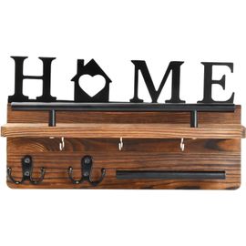 Asas-Porte-Clésmural En Bois,Plaque À Clés Avec Étagère,Porte Clefmural Avec 5 Crochets,Accroche Clef Décoratif,Rangement Clefmural,Pour Entrée,Couloir,Salon