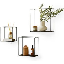 Asas-Etagèremurale Flottantes En Lot De 3,Etagères Décorativemoderne,Porte Photomural Décoratif Pour Salon,22x12x22cm-27x12x27cm-32x12x32cm,Métal Noir