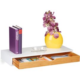 Asas-Étagèremurale Tiroir,Hxlxp: 8x60x24cm,Console Aumur Style Scandinave,Boismdf,Bambou,Blanc/Nature