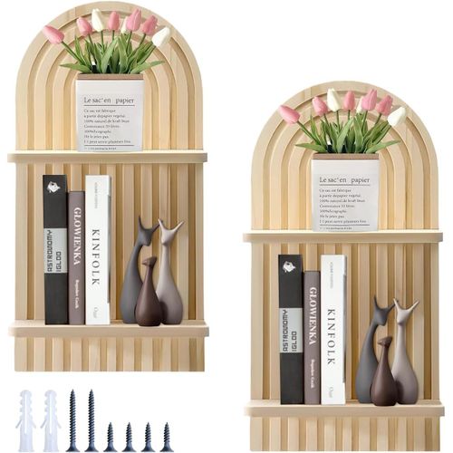 Asas-2 Piècesmurale Étagère,Tablettemurale Bois,Longue En Bois Étagère Pour Cuisine,Salon,Chambre À Coucher,Salle De Bain