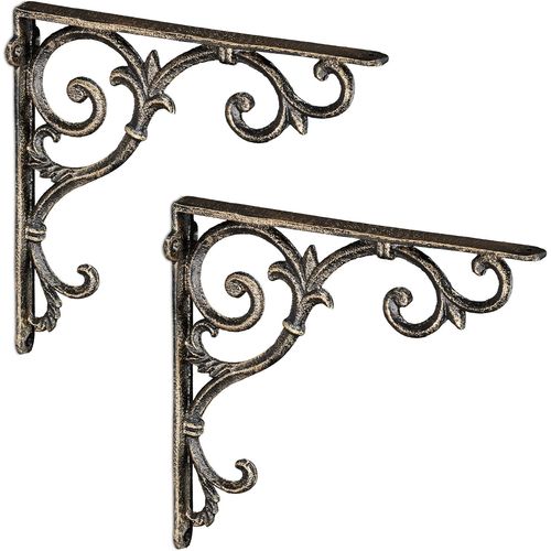 Asas-Équerre Étagèremurale,Lot De 2,Ancien,Support En Fonte De Fer,Ornements Baroques,Vintage,Couleur Bronze