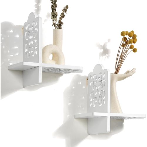 Asas-Lot De 2 Étagèresmurales En Bois-Étagères Flottantes Vintage Pour Livres,Cd,Magazines-En Bois-Blanc-Design Vintage