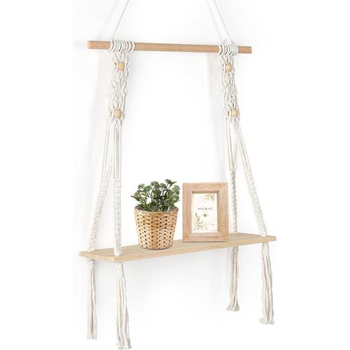 Asas-Étagèremurale En Bois Boho Étagèremurale Bohème Déco Étagère Suspenduemacramé Décormural Tissé À Lamain Étagère Flottante Pour Balcon Salle De Bains Chambre À Coucher Salon