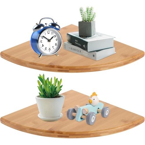 Asas-Lot De 2 Étagères D'angle Suspendues En Chênemassif-30cm De Large-Étagèremurale Flottante-Étagèremurale Décorative-Étanche-Pour Cuisine,Chambre À Coucher