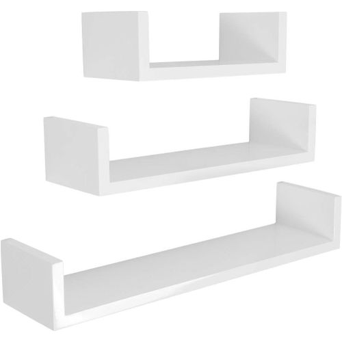 Asas-Etageremurale Lot De 3 Etagèresmurales Blanchemurale Tablettes Flottantes Étagères De Rangement Forme De U,30/45/60cm,Charge 15kg,Pour Salle De Bain Chambre Salon Cuisine,Blanc